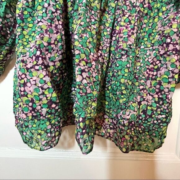 BCBGMaxAzria Split Sleeve Stunning Green Purple Watercolor Silk Tunic XS - Picture 10 of 16